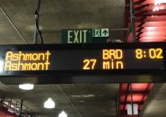 Signboard shows next Red Line train in 27 minutes at rush hour