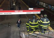 Firefighters going down to Alewife station