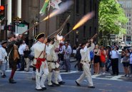 Minutemen fire muskets on Tremont Street