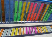 Colored panels on bridge across Fort Point Channel in Boston