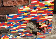 Damaged Lego wall in South Boston