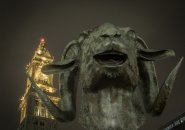 Goat head statue on the Greenway in Boston