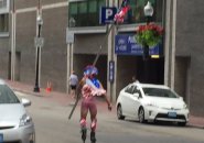 Half-naked patriotic guy in downtown Boston