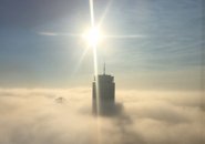 Prudential building rises above the fog in Boston