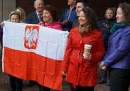 Polish flag outside Boston City Hall