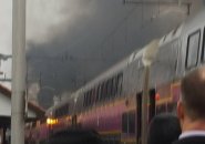 Smoke-belching train on the Providence Line in Attleboro