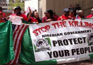 Nigerians protesting outside Boston City Hall