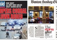 Covers of the Boston Herald and the Boston Globe on Feb. 25