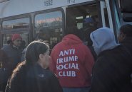 Guy wearing Anti-Trump Social Club hoodie at Forest Hills