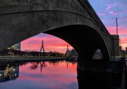 Sunrise over the Zakim and under the viaduct