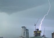 Lightning hits a building under construction in Boston