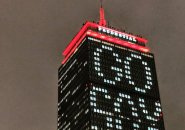 Lights in the Prudential tower read Go Sox
