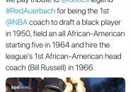 Honoring Red Auerbach for his role in hiring black players for Black History Month