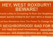 Part of a mailer that alleges the Bicycle Lobby is out to destroy West Roxbury