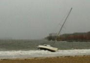 Boat during Hurricane Sandy on Carson Beach