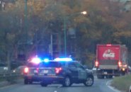Coke truck being turned around on Storrow Drive