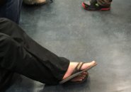 Bare feet on the Blue Line