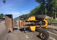 Crashed machinery on I-93 in Canton
