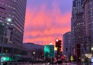 Sunset over Dewey Square downtown