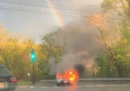 SUV on fire in West Roxbury