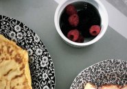 French toast crepes with berries and maple syrup