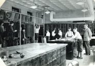 Boys in knickers in old Boston shop class