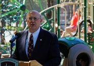 DCR Commissioner Leo Roy at Camp Meigs playground in Readville