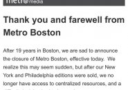 Boston Metro announces its immediate shutdown
