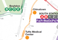 Part of MBTA track map, showing abandoned Green Line tracks
