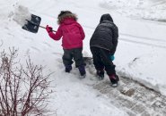 Shoveling kids in Roslindale