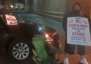 A single Stop & Shop picketer at 11:50 p.m. in South Boston
