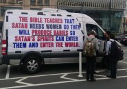 Van warning against Satan and women driving around Boston