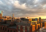 Sunset over Boston and Boston Harbor