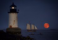 Waxing gibbous moon over sea from Salem