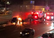 Jeep on fire on I-93