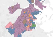Map showing at-large winners in Boston precincts