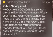 Copy of the alert, warning people to wear a mask, stay distant and don't share utensils