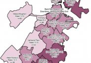 Map of Boston showing Covid-19 rates per neighborhood