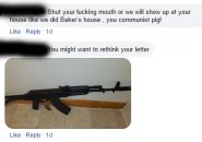 Threatening messages on Facebook, one a picture of a rifle