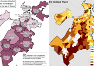 Maps showing Covid-19 and healthcare employment rates