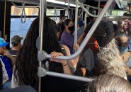 Packed Blue Line substiution bus