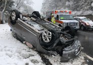 Overturned car on Rte. 9 in Wellesley