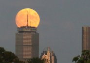 Harvest moon over the Prudential building