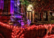 Halloween decorations on Marlborough Street in the Back Bay