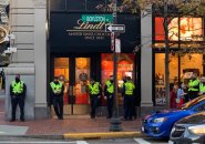 A lot of police in front of the Lindt store on Boylston Street