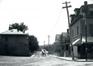 Old Boston street scene with horse and wooden planks