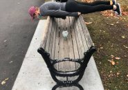 Planking the prank bench at Jamaica Pond