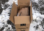 Amazon box marked as "space saver"