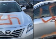 Swastikas on a car in Revere.