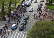 Small group of Trumpies on Beacon Street outside the State House